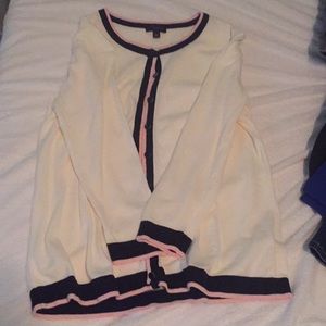 Talbots small Petite Cream sweater pink and navy.